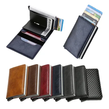 Сумка-держатель для карт из искусственной кожи и алюминиевого сплава, кошелек с эластичным задним карманом, мини-органайзер для RFID-карт для хранения ID-кредитных карт