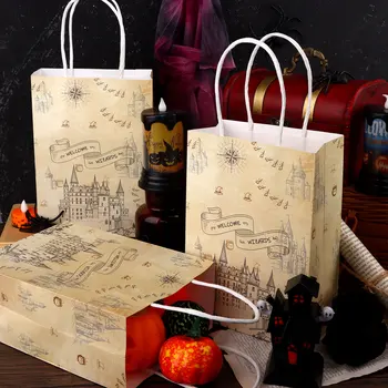 48 шт Мешочков для подарков в виде замка на Хэллоуин, подарочных пакетов Волшебника, бумажных пакетов для вечеринок, классических винтажных замковых пакетов из крафт-бумаги.