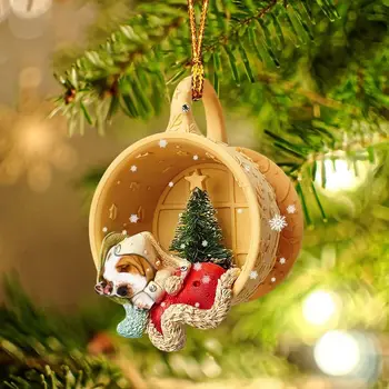 1 шт. Елочные украшения, Милая Спящая собака в рождественской сцене-спящая в чашке, подвесные подвески, Новогодний Навидад