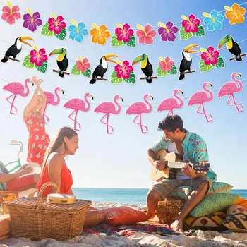 Гавайский Декоративный баннер Летние Пляжные Гирлянды Цветок Фламинго Птица Бумажная Гирлянда на День рождения Баннер для вечеринки Happy Aloha Luau