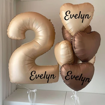 Персонализированные именные воздушные шары, коричневый номер, фольгированный воздушный шар для декора вечеринки по случаю Дня рождения, 40-дюймовый Кремово-бежевый цифровой баллон, Первый День рождения