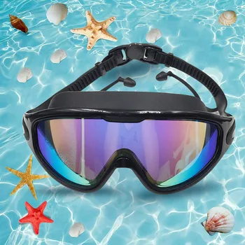 Очки для плавания в большой оправе, водонепроницаемые силиконовые очки для плавания, костюм с регулируемой пряжкой, Соединенная затычка для ушей для профессиональных видов спорта