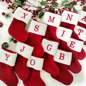 Рождественские Вязаные носки с буквами алфавита, Веселое Украшение для Рождественской елки для дома, Рождественские подарки на Новый Год