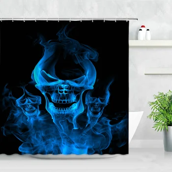 Занавески для душа с 3D Голубым Пламенем в виде черепа, креативный рисунок скелета, декор для ванной комнаты, Водонепроницаемая Полиэфирная ширма для ванны с крючками