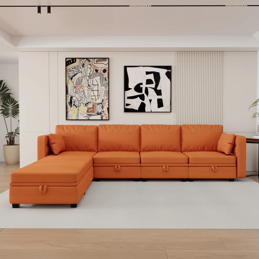 Модульный диван, U-образный Секционный диван, Диван с Реверсивным Шезлонгом, Современный секционный диван с Местами для хранения Вещей, подходит для гостиной