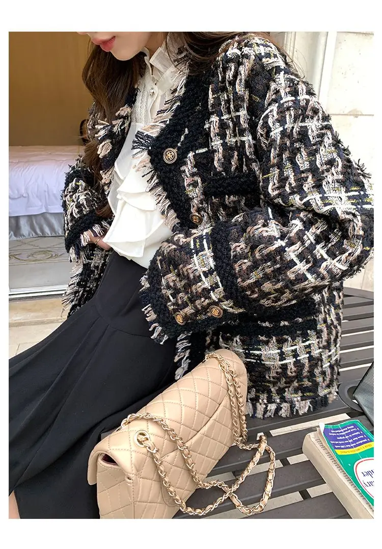 Винтажная, высококачественная, темпераментная, женская короткая куртка из твида, осенняя элегантная женская модная куртка, пальто, женский топ 2023 г.