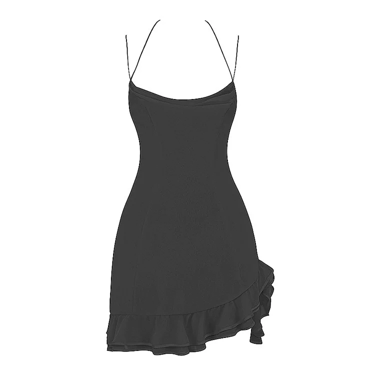 Хит продаж, элегантное Женское Летнее платье с отложным воротником 2023, с открытой спиной, на кружевном ремешке, Короткое платье, женское платье