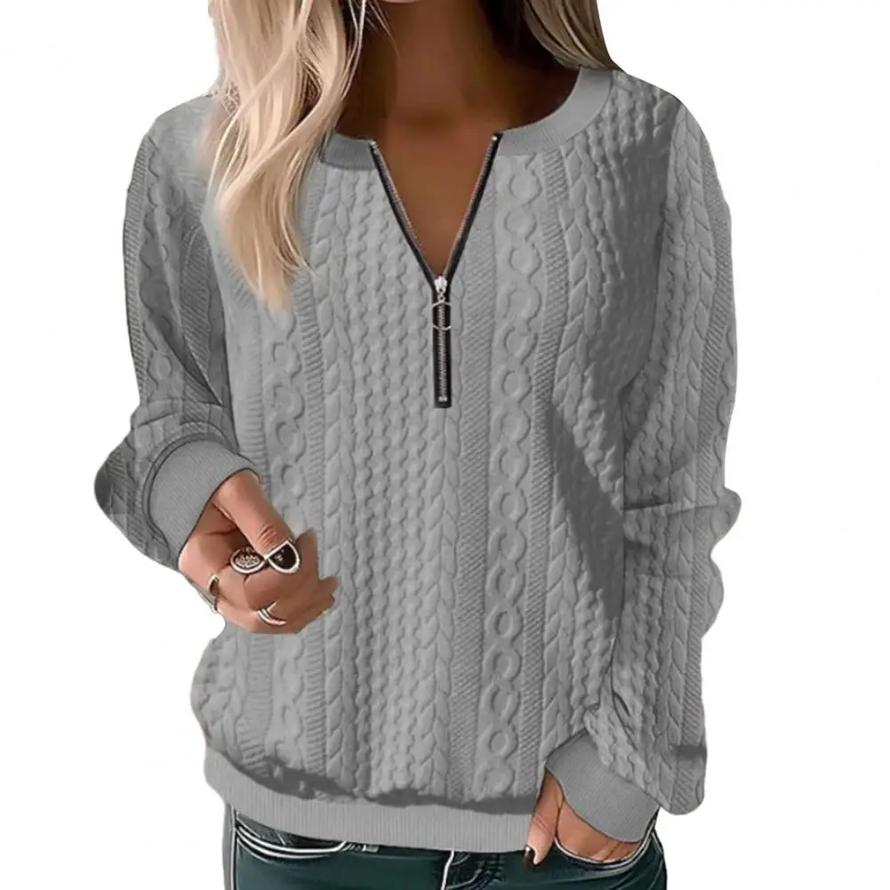 Женская толстовка Мягкий однотонный пуловер с круглым вырезом Стильная удобная женская толстовка с перекрученной текстурой для ношения