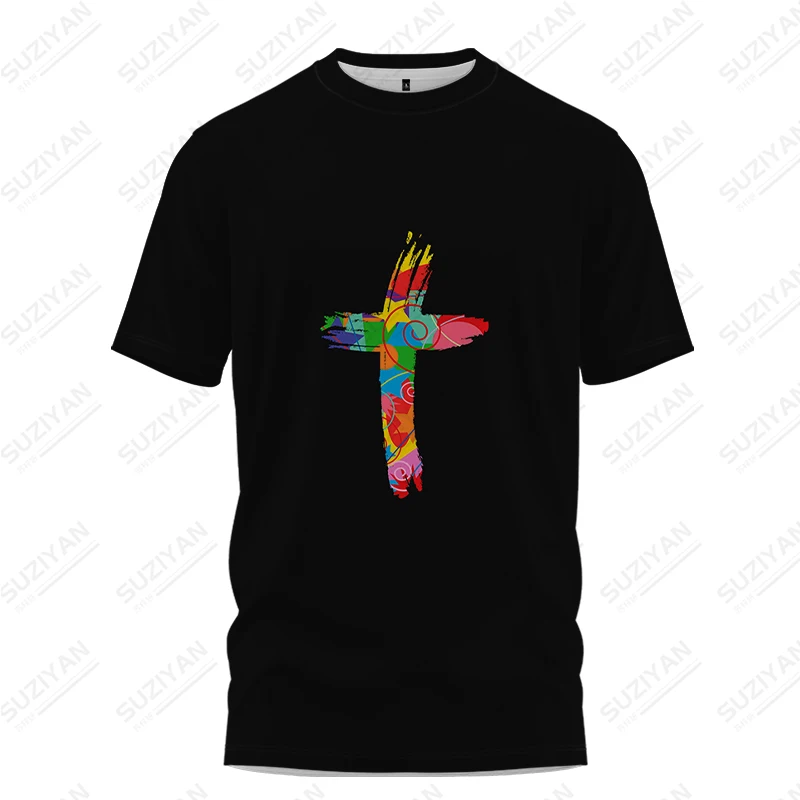 Летние мужские повседневные свободные футболки с 3D принтом в виде креста, топы, удобные дышащие футболки, винтажные футболки большого размера с коротким рукавом большого размера