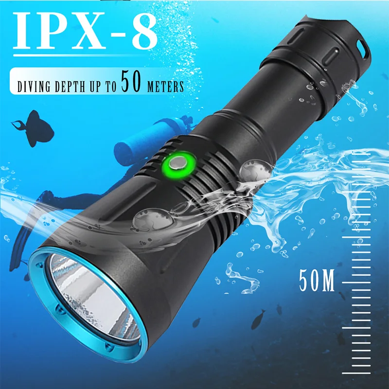 Новый Мощный IPX8 Водонепроницаемый Фонарик Для Подводного плавания XHP70.2 Light 8000LM Подводный 200 м Тактический Фонарь для дайвинга использует Батарею 26650