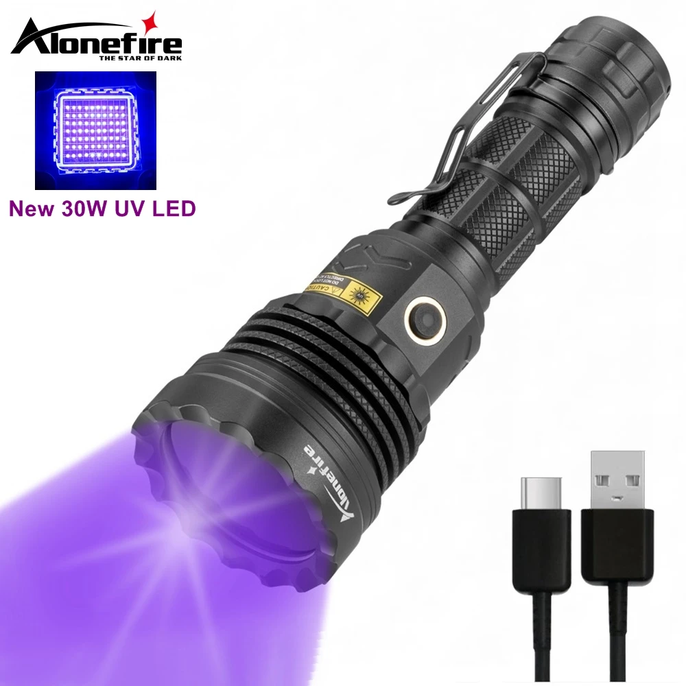 Светодиодный УФ-фонарик Alonefire SV52 365 Ультрафиолетовый фонарик на батарейке 26650 для детектора мочи, пятен от кошек и домашних животных, валюты Скорпиона