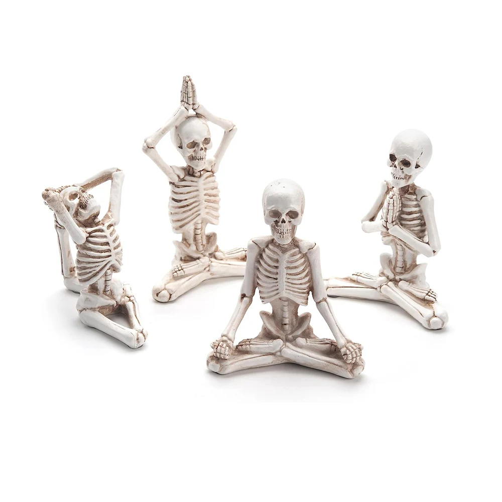 Фигурки скелета для йоги для домашнего декора, 4 шт. Статуэтки из смолы, скульптуры для духовной медитации для книжной полки, стола, столешницы