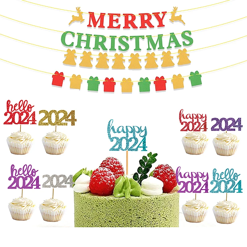 10шт 2024 Топпер Для Торта Новый Год 2024 Зубочистка С Новым Годом 2024 Вечерние Украшения Поставки Топперы Для Торта Рождественский Декор Торта