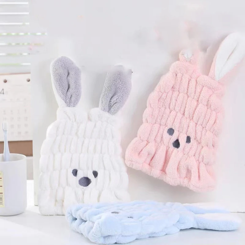 Новое детское полотенце для сухих волос Cute Rabbit из мягкого кораллового бархата, плотные, быстросохнущие полотенца, шапочка для волос для девочки, 26x38 см