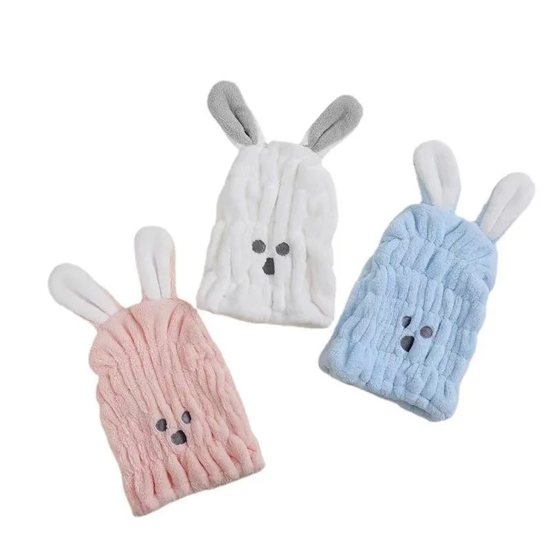 Новое детское полотенце для сухих волос Cute Rabbit из мягкого кораллового бархата, плотные, быстросохнущие полотенца, шапочка для волос для девочки, 26x38 см