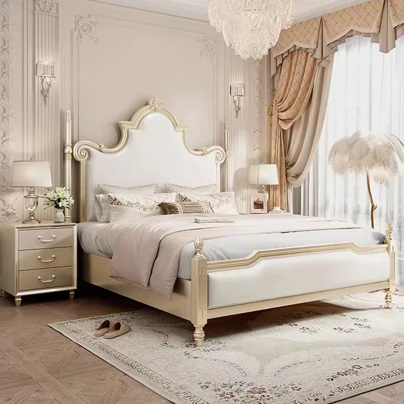 Французская двуспальная кровать из массива дерева 1,8 м в главной спальне, кровать принцессы 1,5 м, кровать для домашнего хранения под давлением с высоким ящиком для хранения