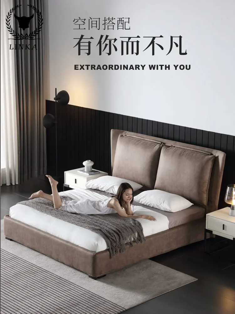 Тканевая кровать с современными скандинавскими технологиями, спальня с двуспальной кроватью, съемная и моющаяся мягкая кровать, легкая роскошная тканевая кровать