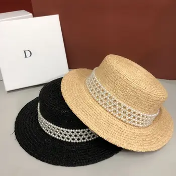 Жемчужная соломенная шляпа-котелок Роскошная солнцезащитная шляпа для женщин